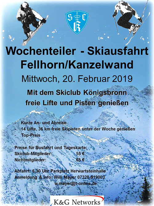 Wochenteiler – Skiausfahrt ans Fellhorn/Kanzelwand. Mit dem Skiclub Königsbronn freie Lifte und Pisten genießen, am Mittwoch, 20. Februar 2019.