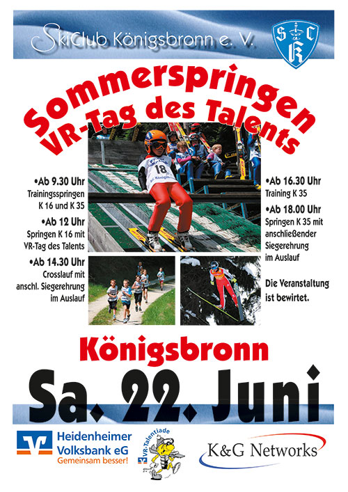 Am 22. Juni 2019 veranstaltet der Skiclub Königsbronn den VR-Tag des Talents im Skispringen auf der K16 mit Sommerkombinations-Crosslauf verbunden mit dem Sommerskispringen auf der K35.