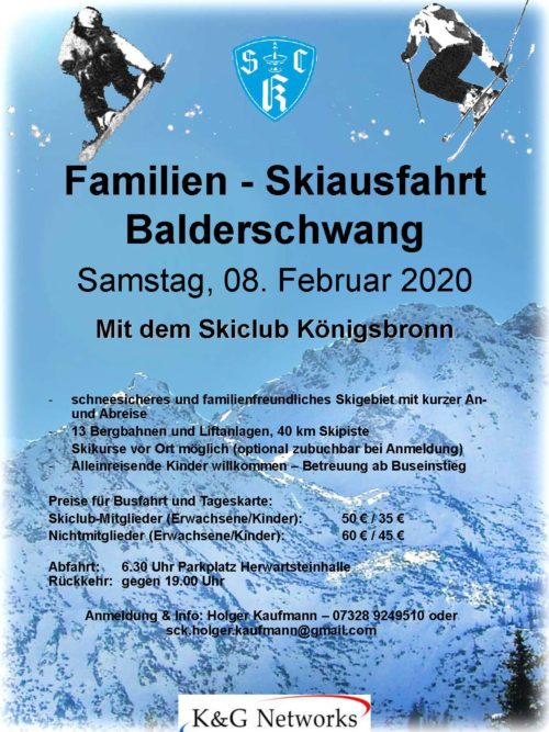 Familien Skiausfahrt Balderschwang Samstag 08. Februar 2020